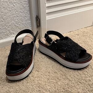 Zara Black Woven Platform Sandals